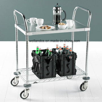 NSF Adjustable 2 Tiers Hotel Servicio de acero inoxidable Carrito de la carretilla